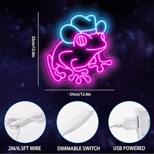 Miniatura 4 de Letrero de neón para decoración de pared, rana con sombrero de vaquero, luz de neón LED para habitación de niños, bar, tienda, fiesta, hogar,