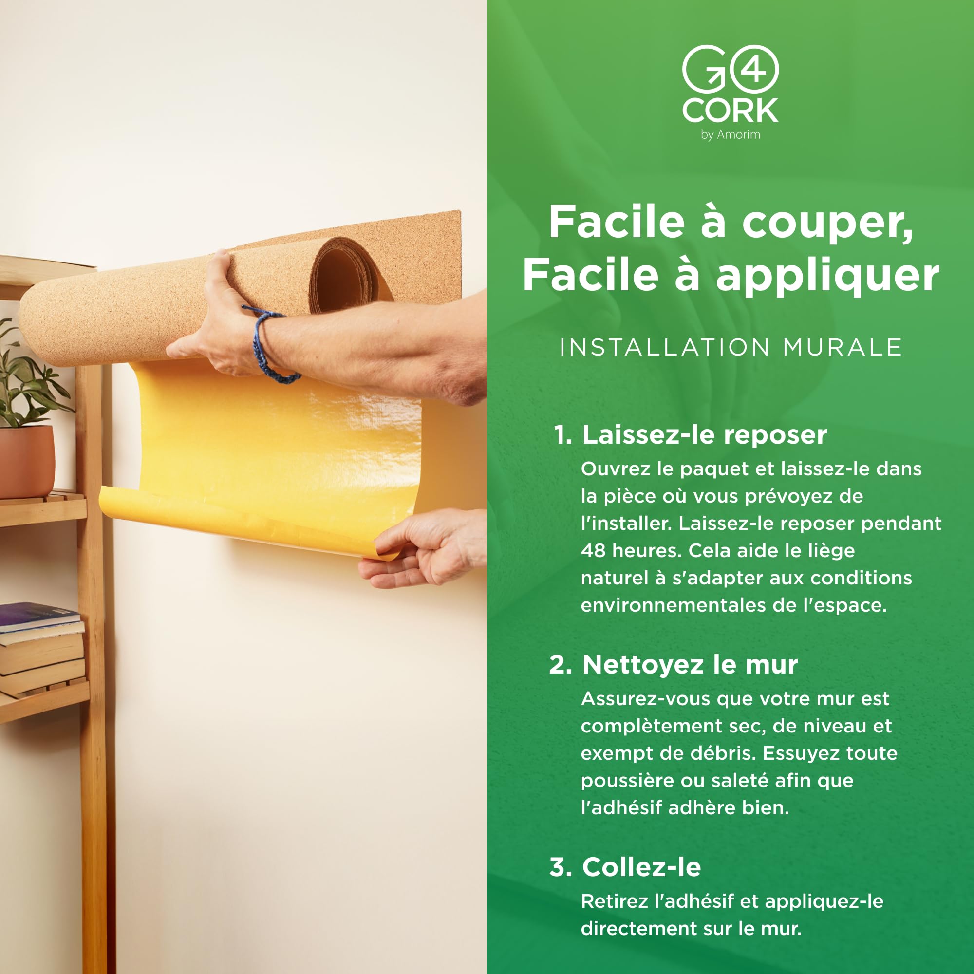 Go4Cork Rouleau de Liège Adhésif Premium – 45 x 300 cm | 100% Liège Naturel | Autocollant Écologique | Isolation Acoustique & Thermique | Loisirs Créatifs, Maison, École & Bureau | Pose Facile