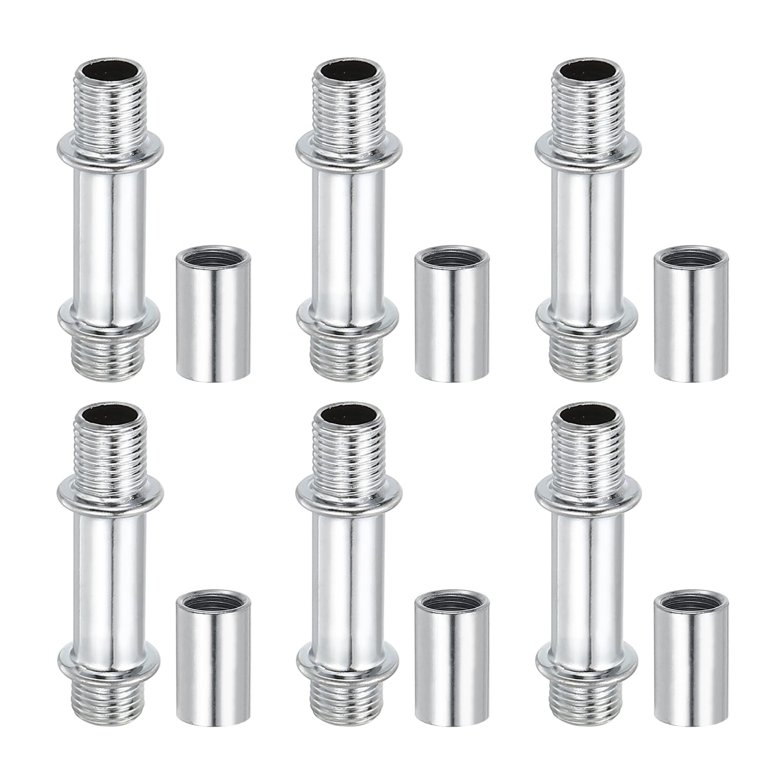 PATIKIL Straight Pipe Lamp Stems Rod Kit, 6 Set M10 Carbon Steel 40mm(1.57") Long Double End Thread Rod with Coupling Nuts Sleeve Connector for Table