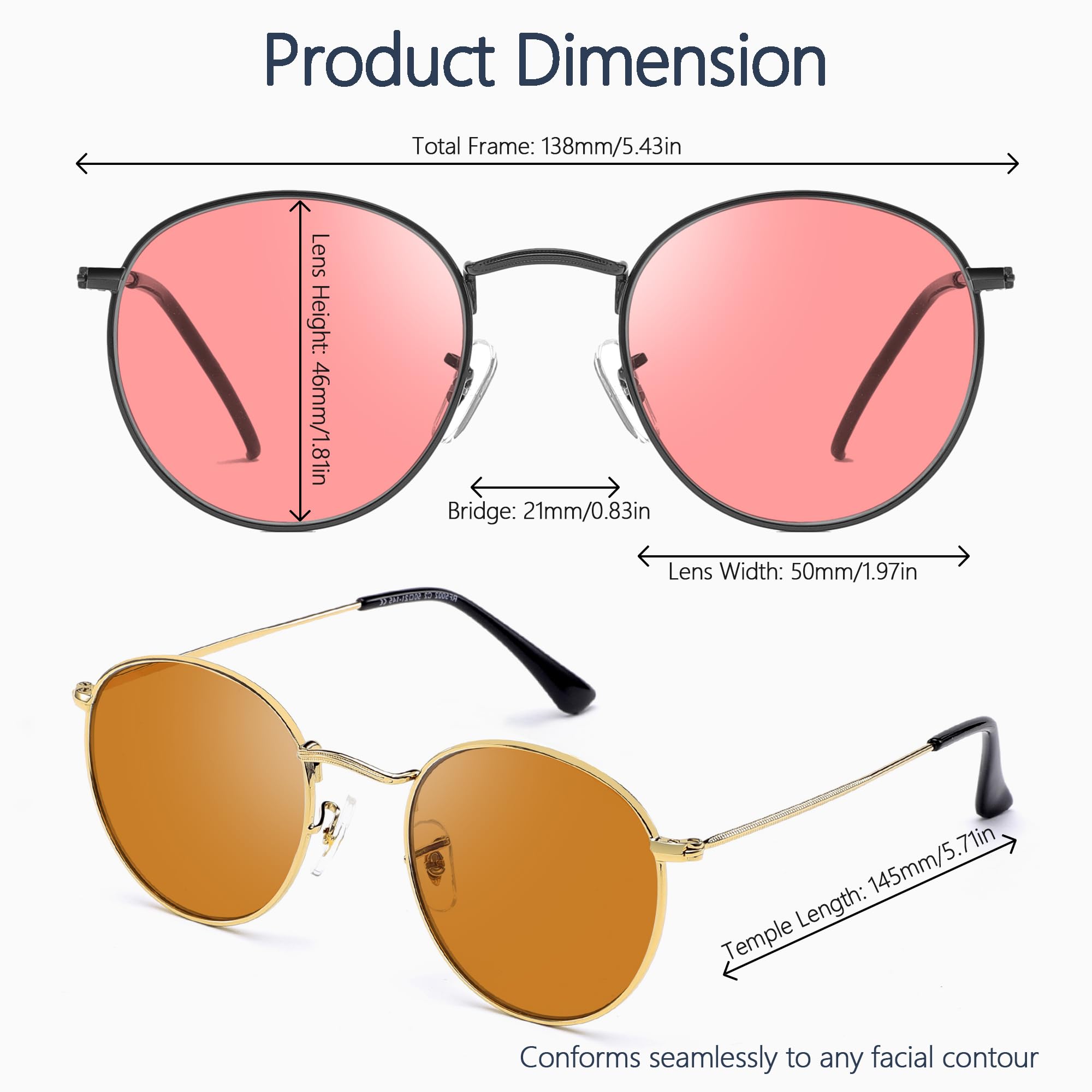 JF5002 - Gafas de sensibilidad a la luz y a la migraña teñida para interiores y exteriores (41 rosa y exterior, fluorescente-60 marrón)