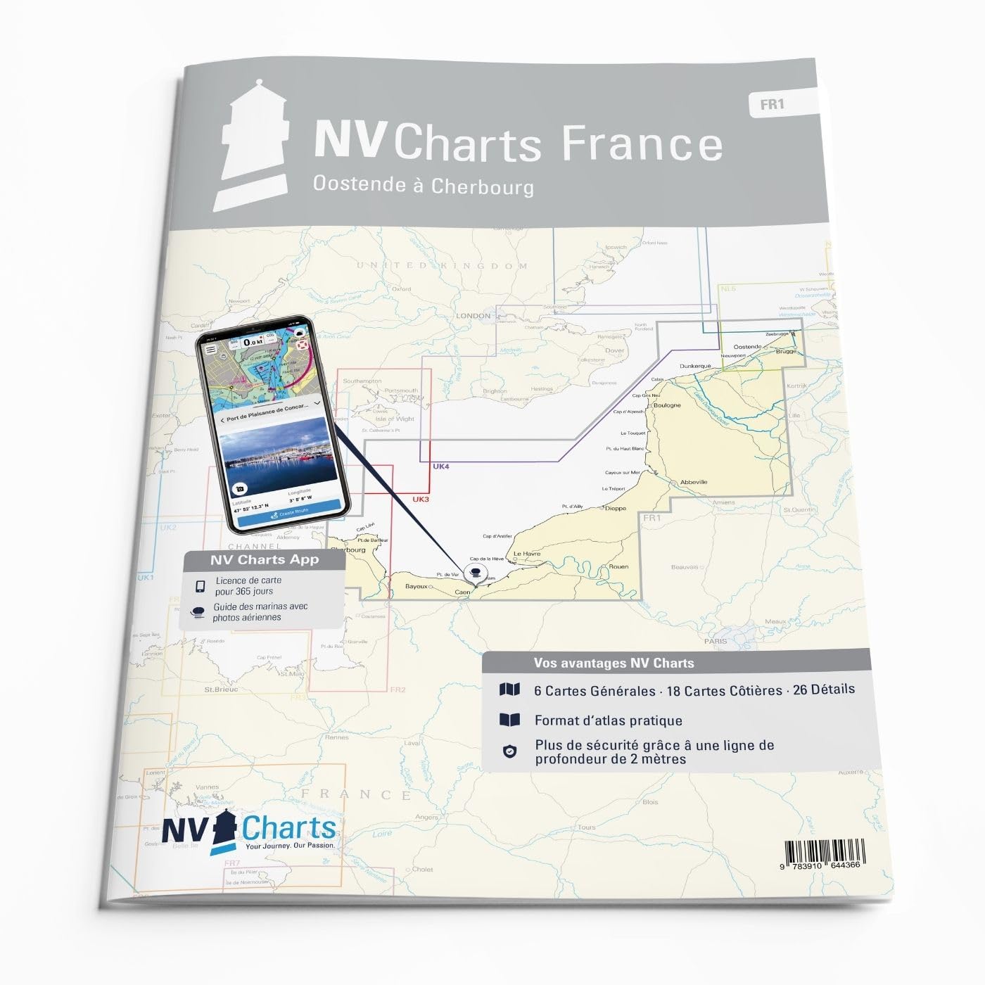 NV Atlas France FR 1 mit App Lizenz- Seekarte Frankreich - Oostende to Cherbourg