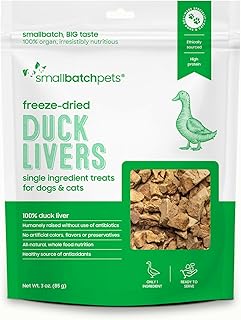 Freeze Dried Dog Treats, Duck Liver Treats for Dogs & Cats, High Protein, Single Ingredient Dog Treat for Training or Food Topper, Natural, Humanely Sourced Meat, Made in The USA, 3 oz