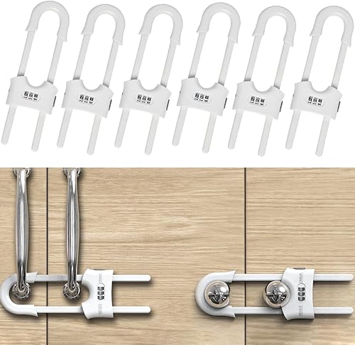 Miniatura 8 de Paquete de 6 cerraduras para puertas correderas de armario con código en forma de U a prueba de niños, ajustables, para armario de seguridad para
