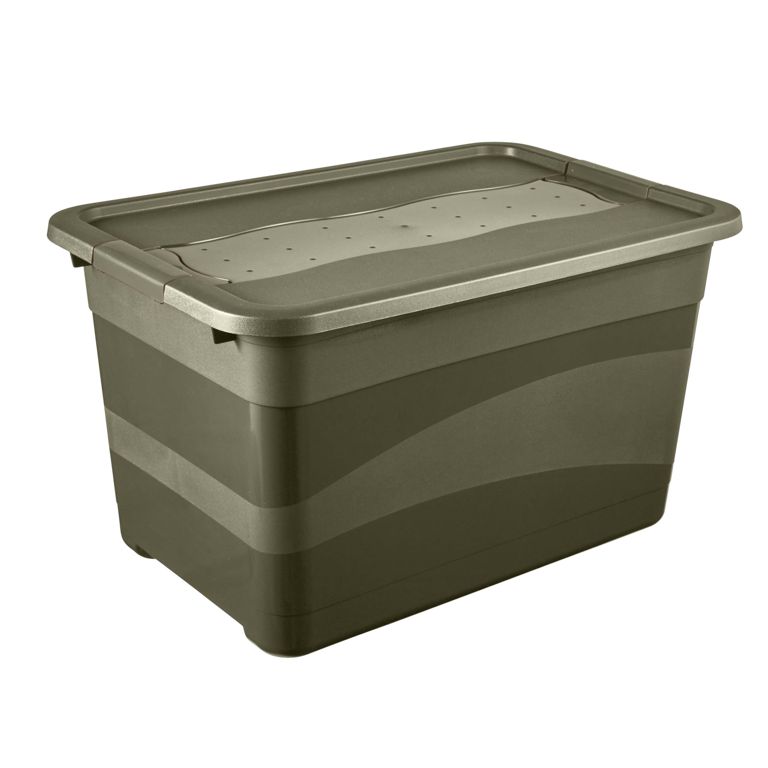keeeper eckhart transport container with lid and sliding lock, 52 l, extra sturdy, 59.5 x 39.5 x 34 cm, olive green (Olive)