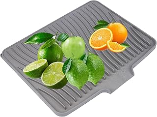 Silicone Dish Drying Mat 16x13 Multiple Usage,Easy clean,Eco-friendly,Heat-resistant Silicone Mat Dish Drying Mats For Kitchen Counter or Sink,Refrigerator or Drawer liner Grey 16inchx13inch