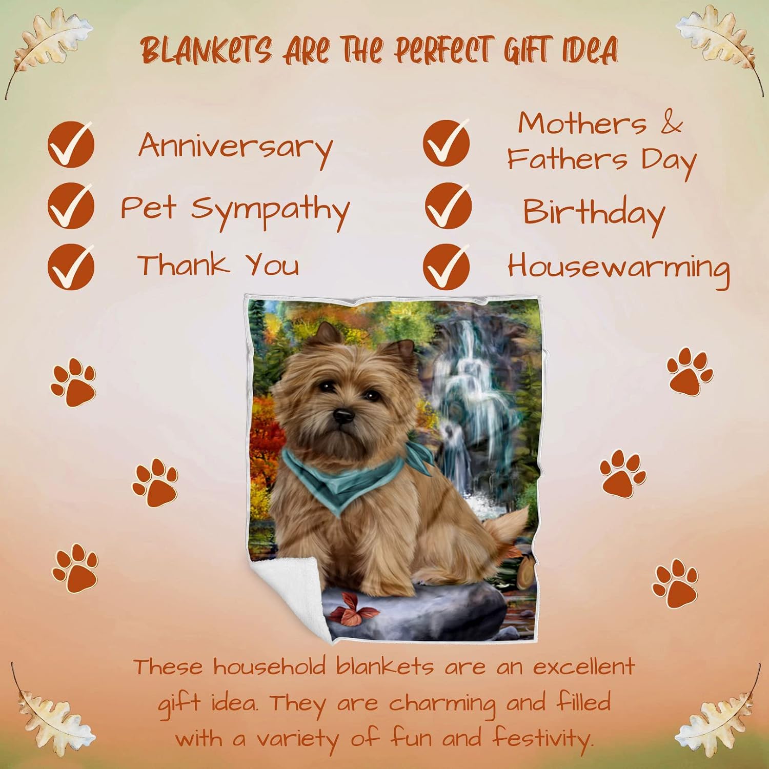 Scenic Waterfall Cairn Terrier Dog Blanket - Lightweight Soft Cozy and Durable Bed Blanket - Animal Theme Fuzzy Blanket for Sofa Couch BLNKT58446 (30x40 Fleece)