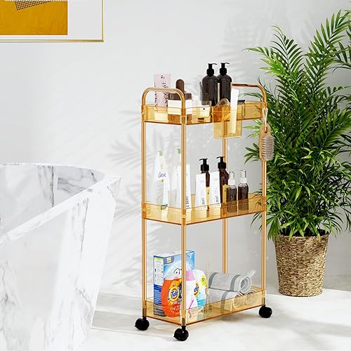 Miniatura 6 de SPACEKEEPER Carrito de almacenamiento utilitario de 3 niveles, organizador de baño rodante, unidad de estantería móvil transparente, carrito