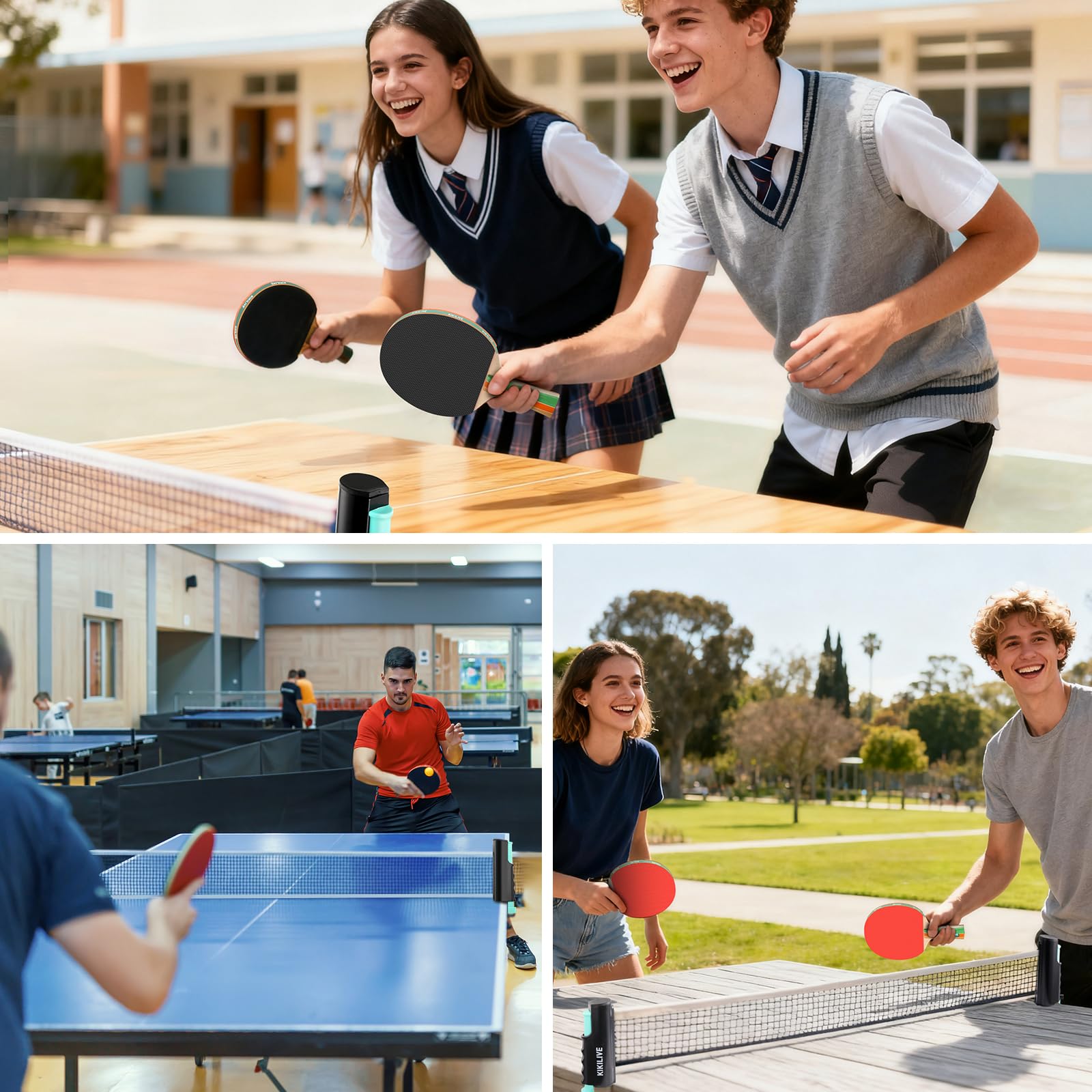 Set de Tennis de Table Portable avec Filet Extensible, 2 Raquettes, 6 Balles et Sac de Transport - Idéal en Intérieur/Extérieur pour Famille, Loisirs et Entraînement.