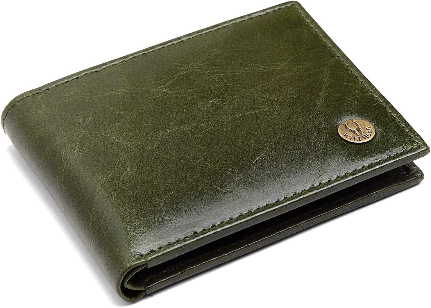 WildHorn RFID Protected Genuine Leather Wallet for Men, New Crunch Green, Classic
