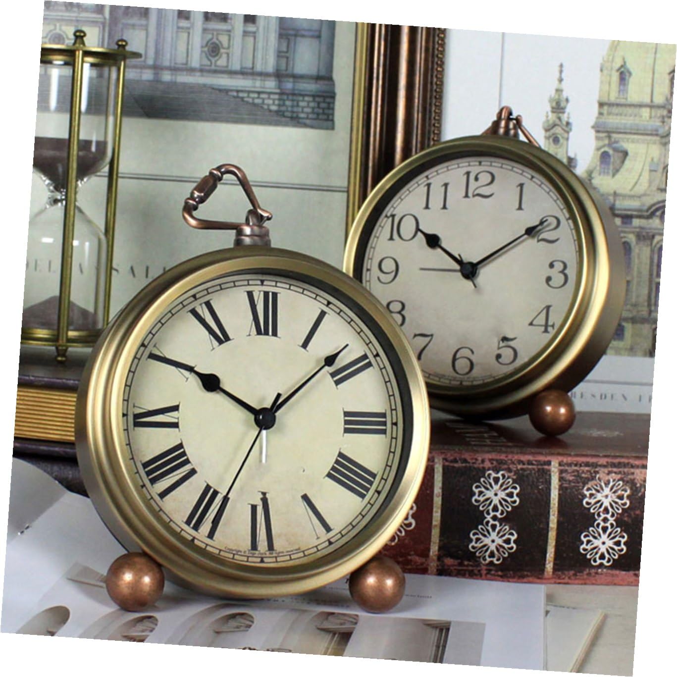 Supvox Vintage Tischuhr aus Metall und Glas Geräuschlos mit Genauer Zeitmessung im Amerikanischen Stil für Zuhause und Büro ohne Batterie