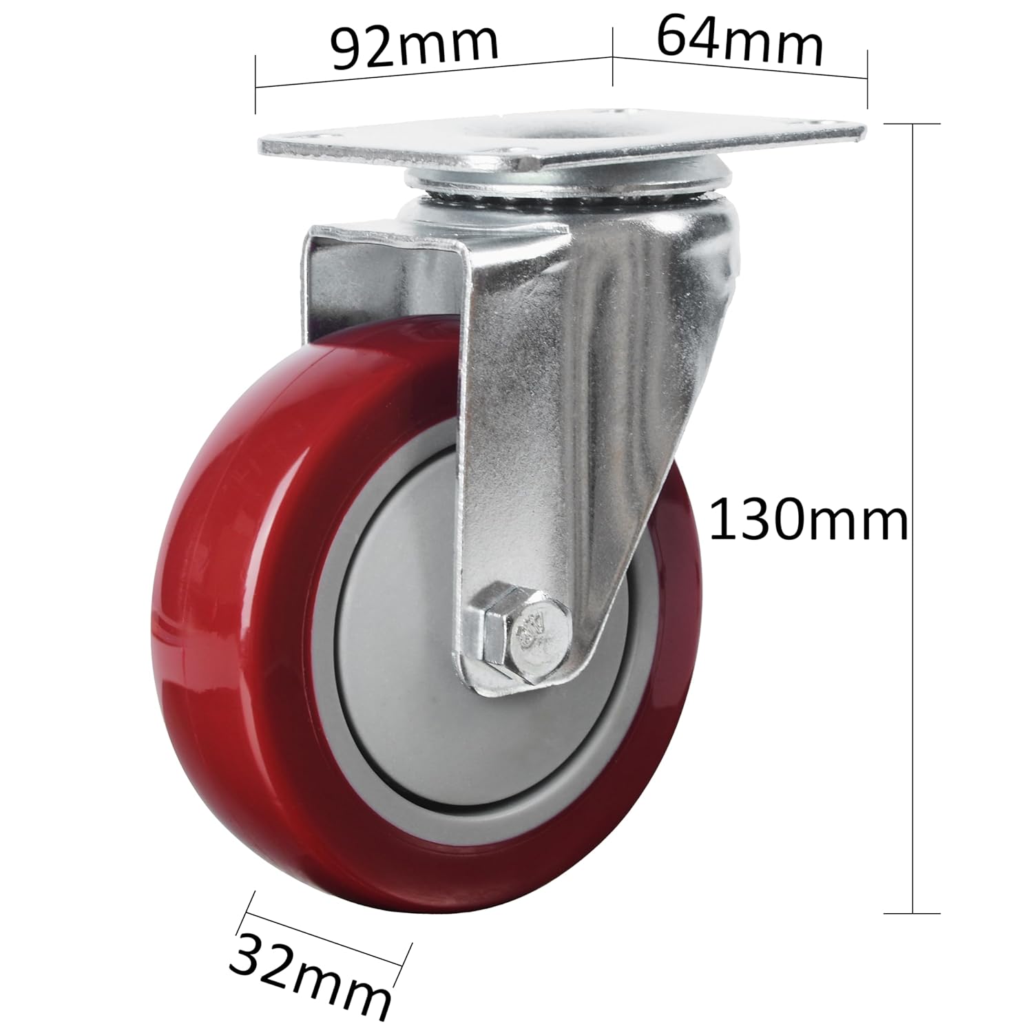Finnhomy 4” Swivel Casters Wheels Set of 4 Plate Casters Heavy Duty Premium Polyurethane Wheels PU Load Bearing 2,600 Lbs Anti-wear Smooth Casters Red (Free Screws)
