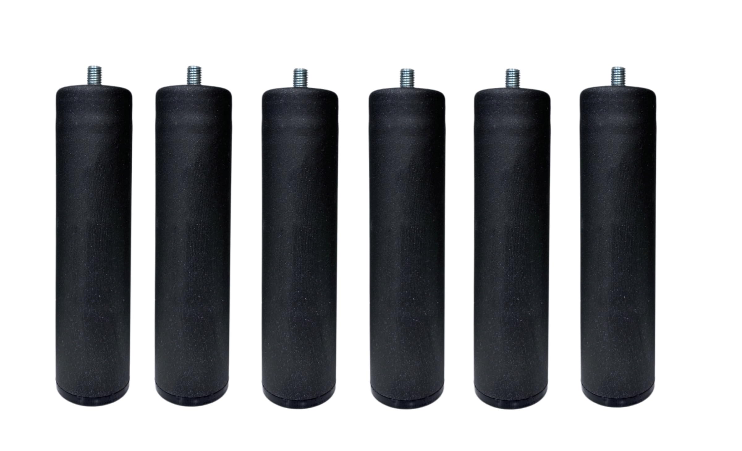 Patas para somier cilíndricas de metal negro en pack de 6 unidades y 15 cm