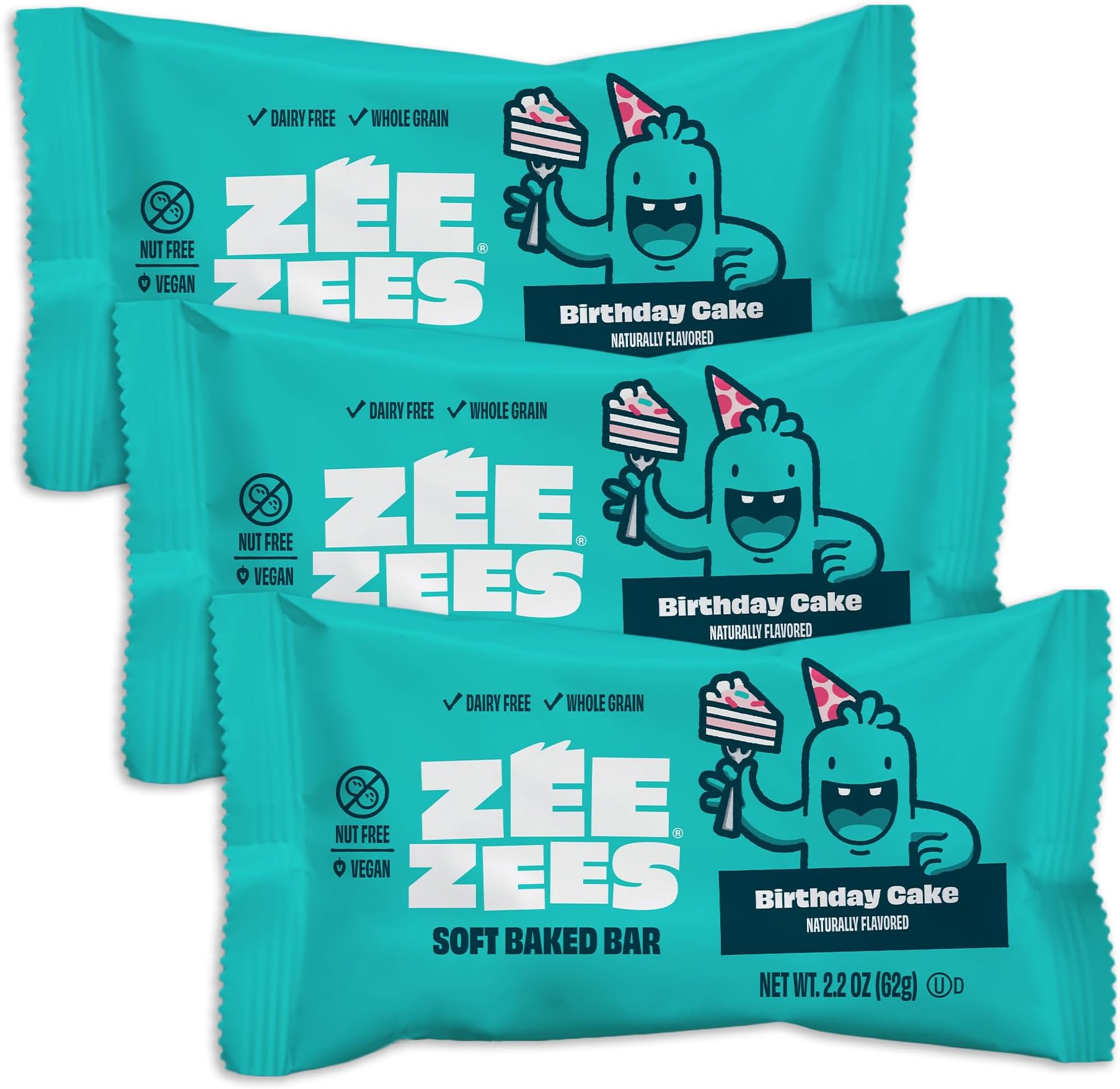 Zee Zees Birthday Cake Soft Baked Snack Bars, 2.2 oz, 24 pack, Nut Free, Whole Grain, Safe for School, On-The-Go, Kosher, Allergy Friendly