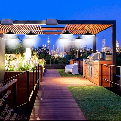 Vista 3 de Luces solares colgantes mejoradas de doble bombilla, luces IP65 impermeables, lámpara automática del atardecer al amanecer con control remoto
