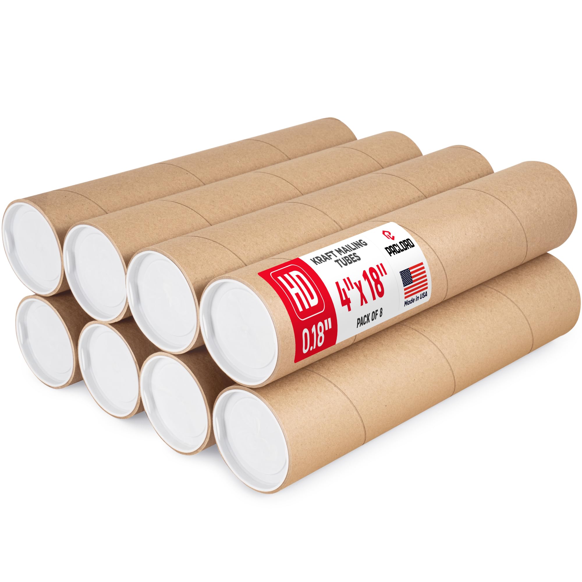 Tubo de cartón reforzado de alta resistencia de 4 x 18 pulgadas, paquete de 8 tubos con 16 tapas, aprobado por USPS seguro, ideal para envío y almacenamiento de impresiones, obras de arte