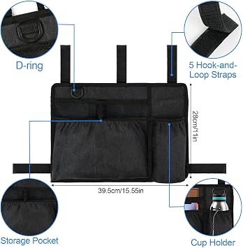 Walker Bag Basket with Cup Holder for Folding Walker Accessories | for Seniors Elderly, Handicap, Foldable & Water Resistant Walker Storage Bags with Big Capacity - Black