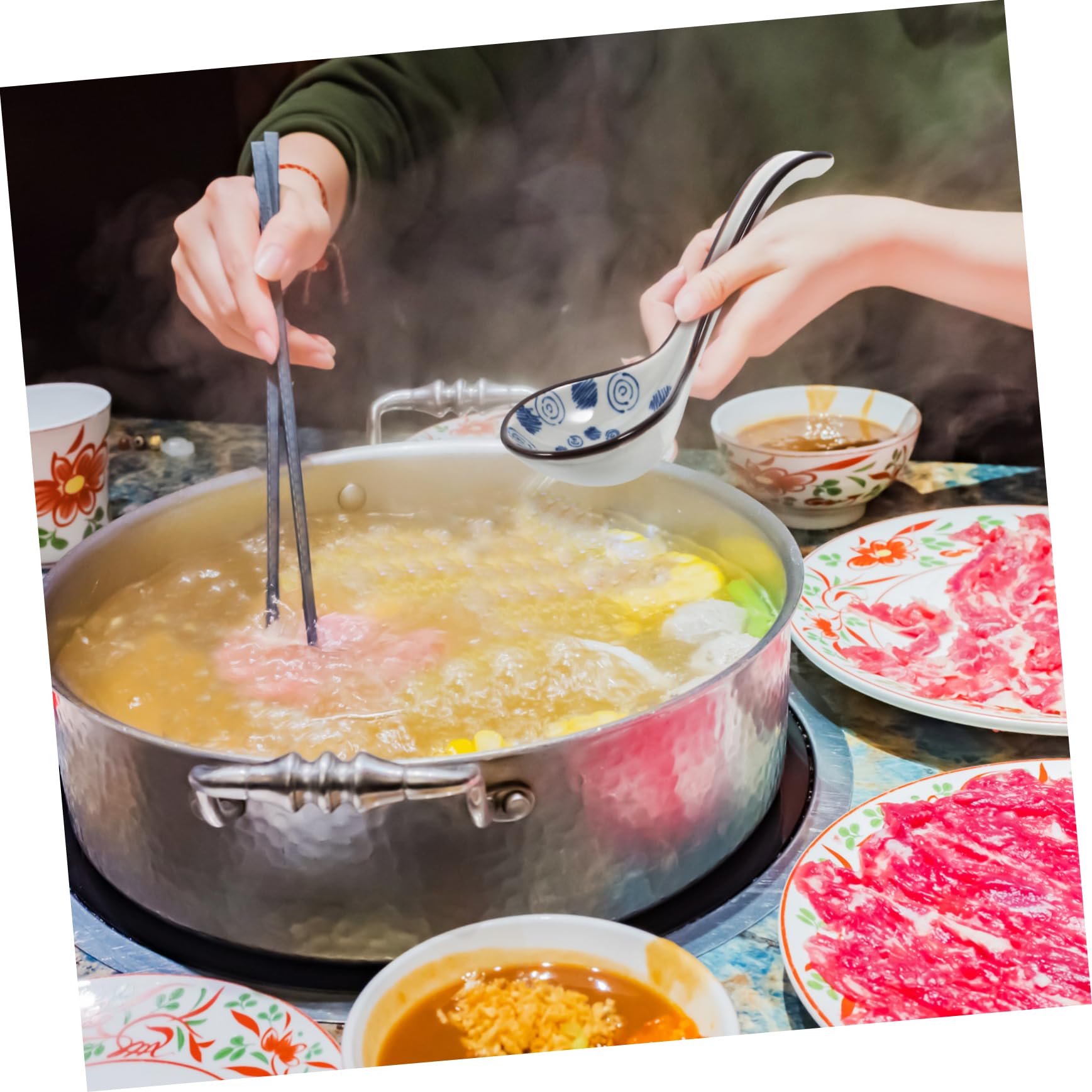 MAGICLULU Keramik Asiatische Suppenlöffel für Suppe und Reisgerichte Leicht zu Reinigen Klassisches Muster 6 Stück