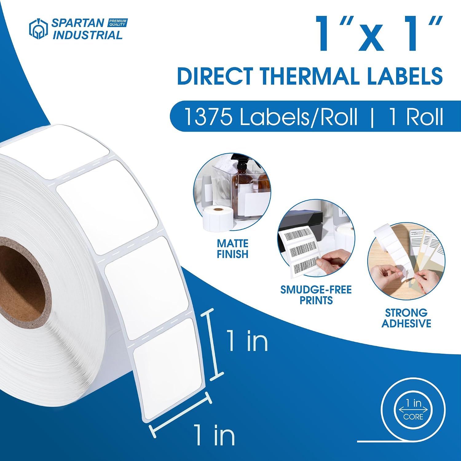 1" X 1" Square Direct Thermal Labels (1375 Count, 1 Roll) image 2