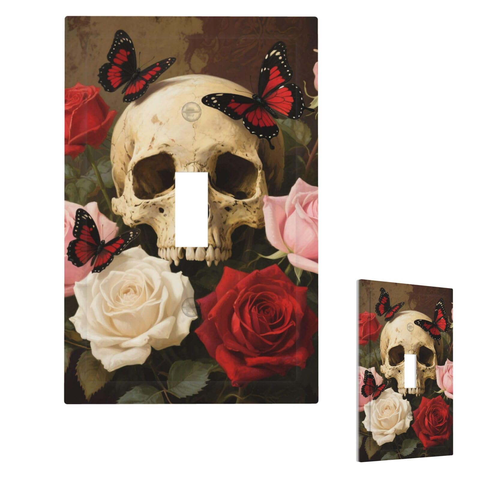 Rose Skull Wall Plate Cover Modern Decorative 1 Gang Light Switch Cover Unbreakable Receptacle Outlet Covers For Living Room Bedroom Home Decor Single Toggle