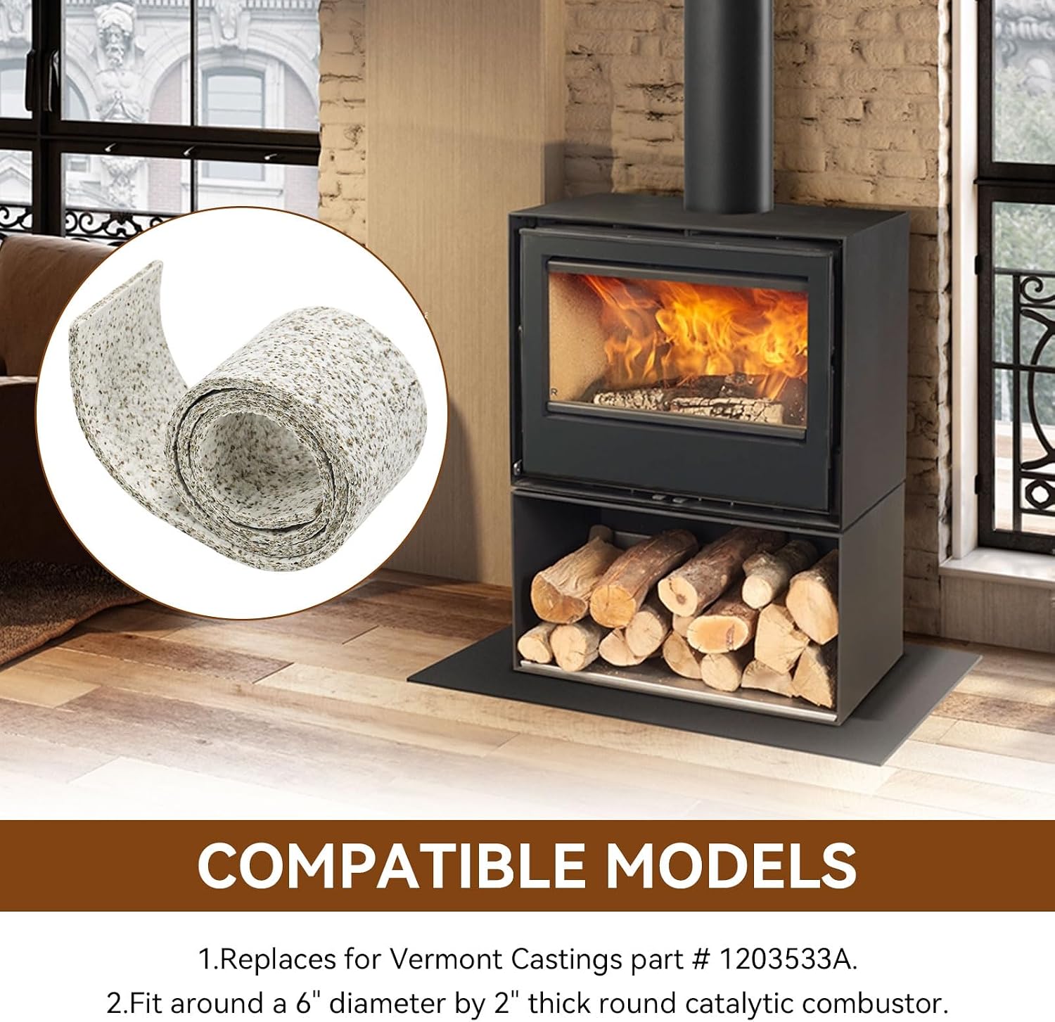 Interam Gasket for Dutchwest Stove 6" Combustor - Wood Stove Expanding Catalytic Combustors Gasket Replaces for Vermont Castings Part 1203533A, Providing Tight Seal, 20" Long X 2" Wide X 0.12" Thick