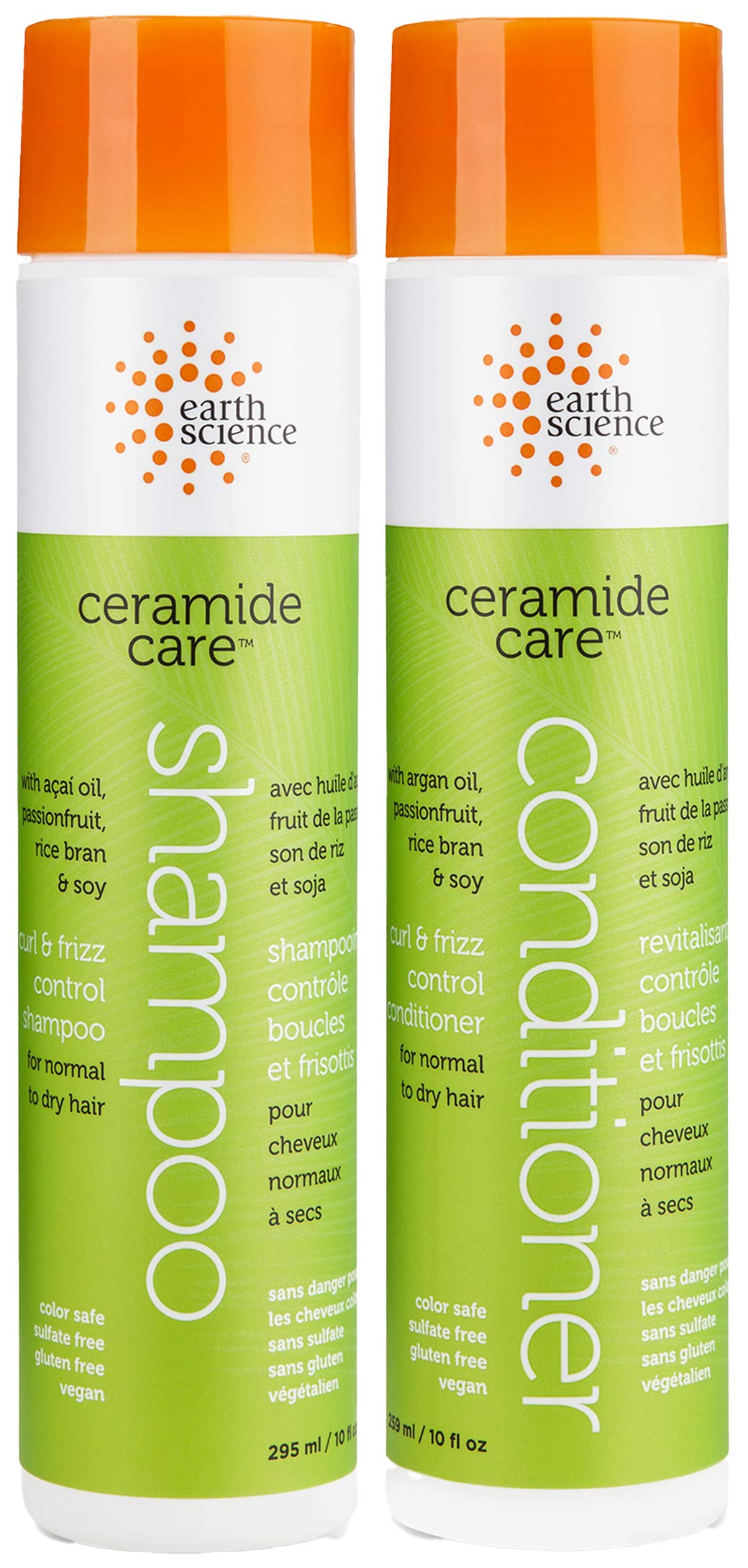 EARTH SCIENCE Ceramide Care Curl Frizz Shampoo & Conditioner Bundle (Natural Almond Scent, 10 oz.)