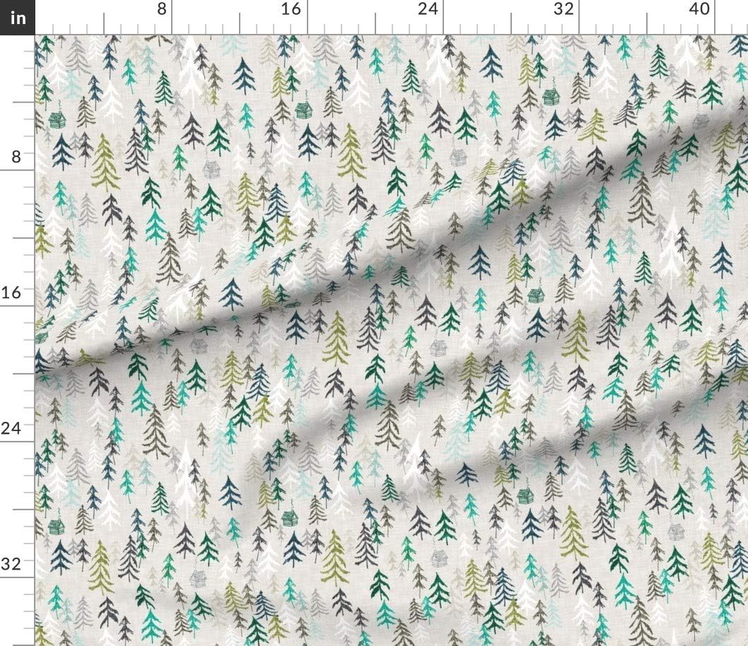 Spoonflower Fabric - Green Forest Woods Explore Mountain Camping Trees Nouveau Bohemian Printed on Petal Signature Cotton Fabric Fat Quarter - Sewing Quilting Apparel Crafts Decor
