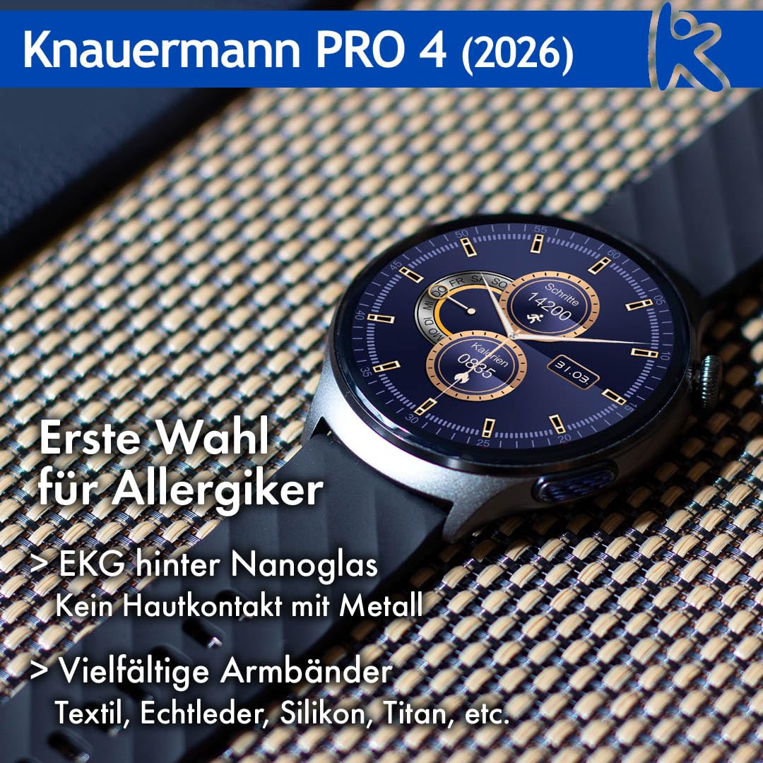 Knauermann Pro 4 ECG Healthy Watch - Reloj Inteligente con función telefónica – Reloj Inteligente Plateado – Pulso presión Arterial oxígeno en Sangre HRV – Análisis del sueño – para Hombre y Mujer
