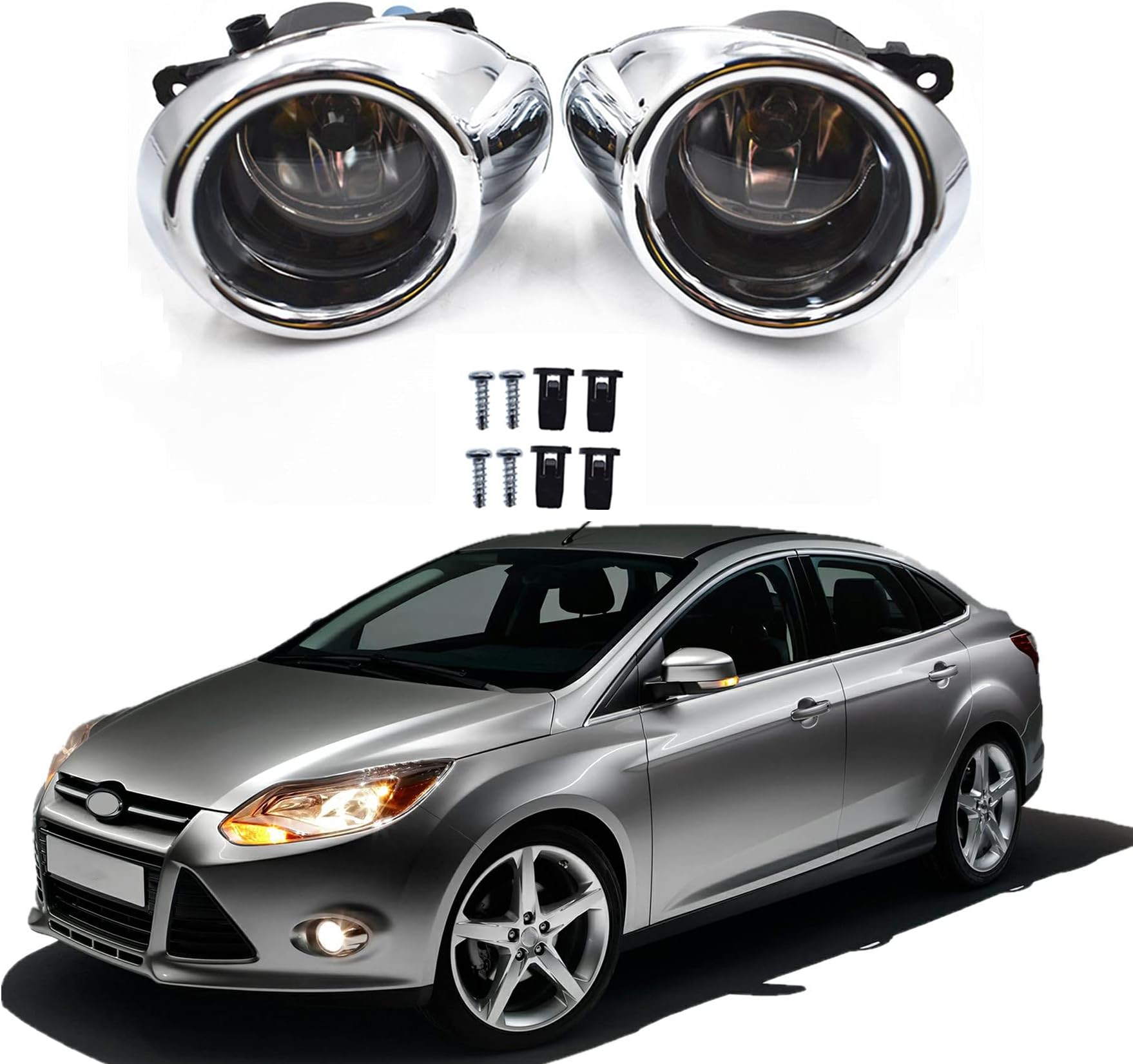 munirater Pair of Clear Lens Driving Fog Lights Bumper Lamps with Bulbs Replacement for Focus S/SE/SEL/Titanium 2012-2014 models