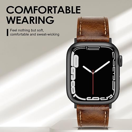 Vista 58 de Correa de cuero compatible con correas de Apple Watch de 1.811 in, 1.772 in, 1.732 in, 1.654 in (Serie 1/2/3) para hombres y mujeres, correa de Azul