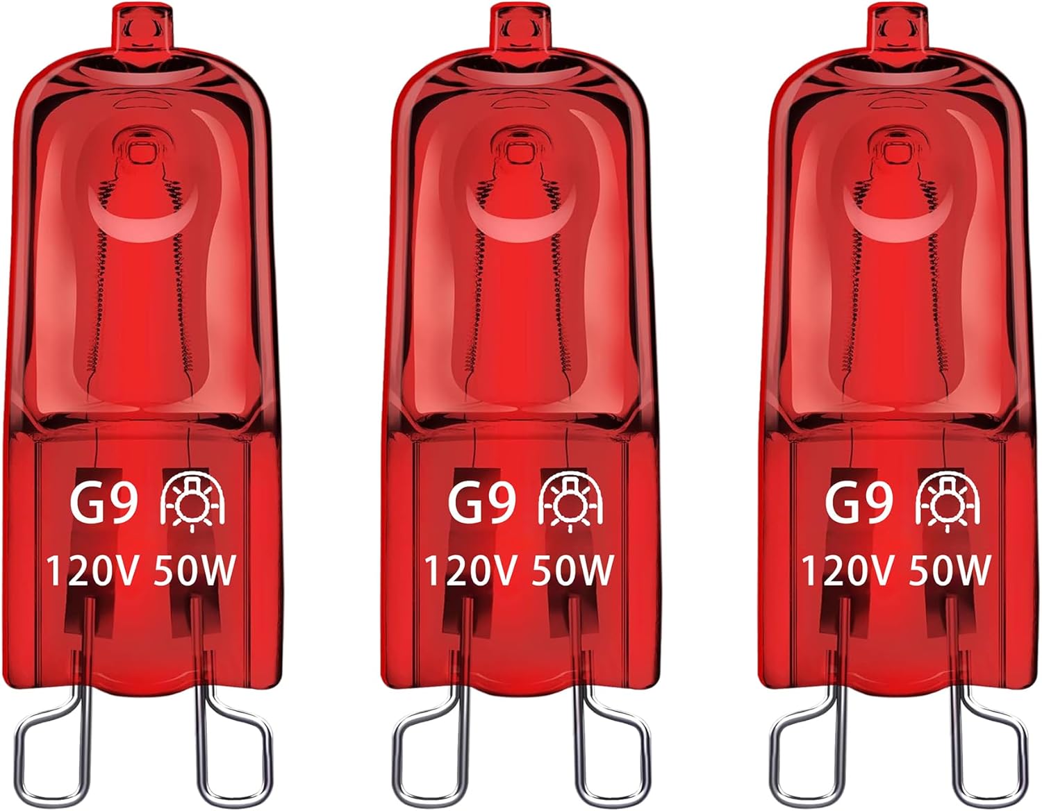 Bombilla G9 de 50 W, 120 V, 2 pines, paquete de 3 bombillas de repuesto regulables, color rojo cálido