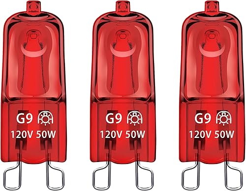 Bombilla G9 de 50 W, 120 V, 2 pines, paquete de 3 bombillas de repuesto regulables, color rojo cálido