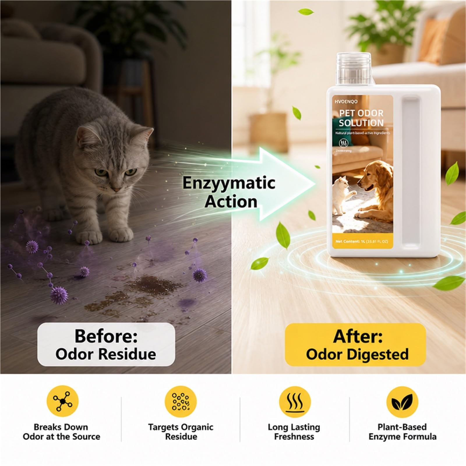 Nettoyant for Sols Aux Odeurs D'animaux, 1L X 2PC, Parfum Floral
