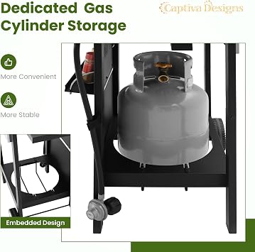 Captiva Designs 2-Burner Propane Gas BBQ Grill with Cast Iron Griddle Pan | 20,000 BTU Output Small Barbecue Grill for Outdoor, Patio, Backyard and Balcony, Black