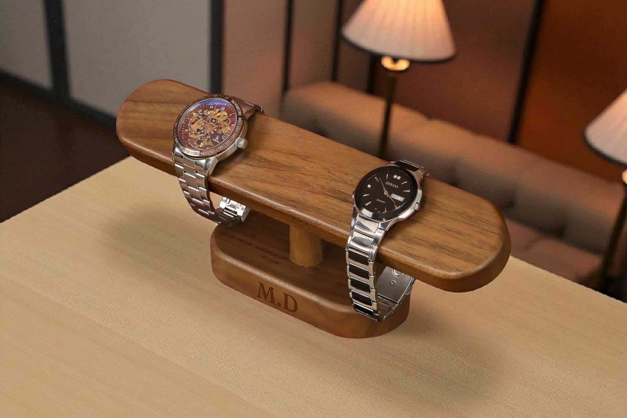 NJ craft house Custom Handmade Wood Holder Stand | Personalized Name Watch Display Stand | Gifts For A Watch Lover | Dresser Wristwatch Storage