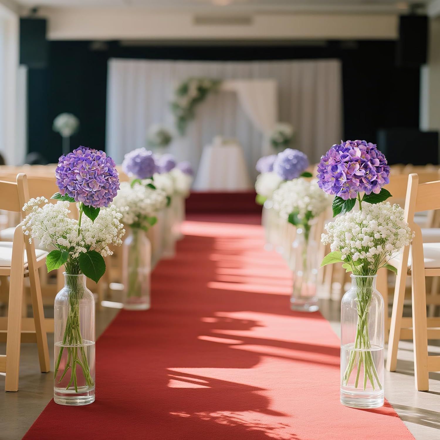 Purple Hydrangea Artificial Flowers 4Pcs Faux Hydrangeas 26'' Long Stem Silk Hydrangea Flowers Centerpiece Table Decorations Realistic Flowers for Outdoors Real Looking Purple Flowers