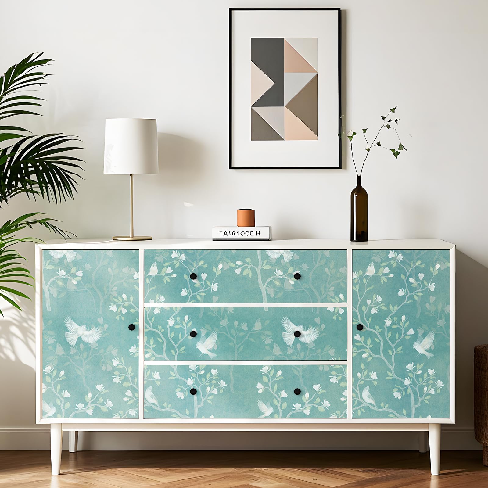 FunStick 44.5CM×9M Papel de Pared Autoadhesivo Flores Pequeñas y Árboles Azul Verde Vinilo Adhesivo Muebles Dormitorio Habitación Papel Adhesivo para Muebles Azul Turquesa Vinilos Adhesivos Pared Baño