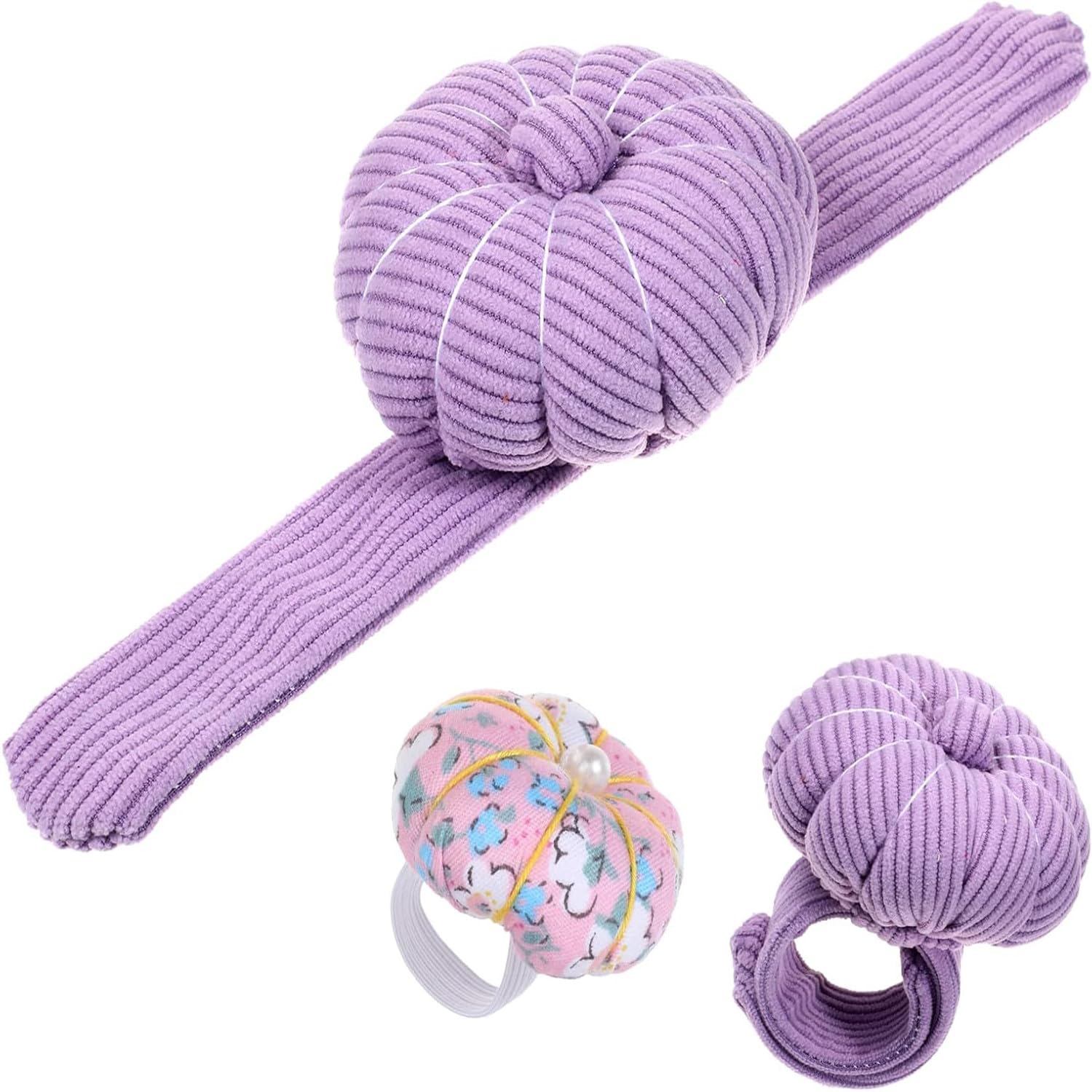 Zheigaoxea Elastic Wrist Pin Cushion Ring Pincushions for Sewing Cute Pumpkin Sewing Needle Cushion kit with 1Pcs Finger Ring Pincushions, DIY Handcraft Needles Holder, Quilting Accessories（Purple）