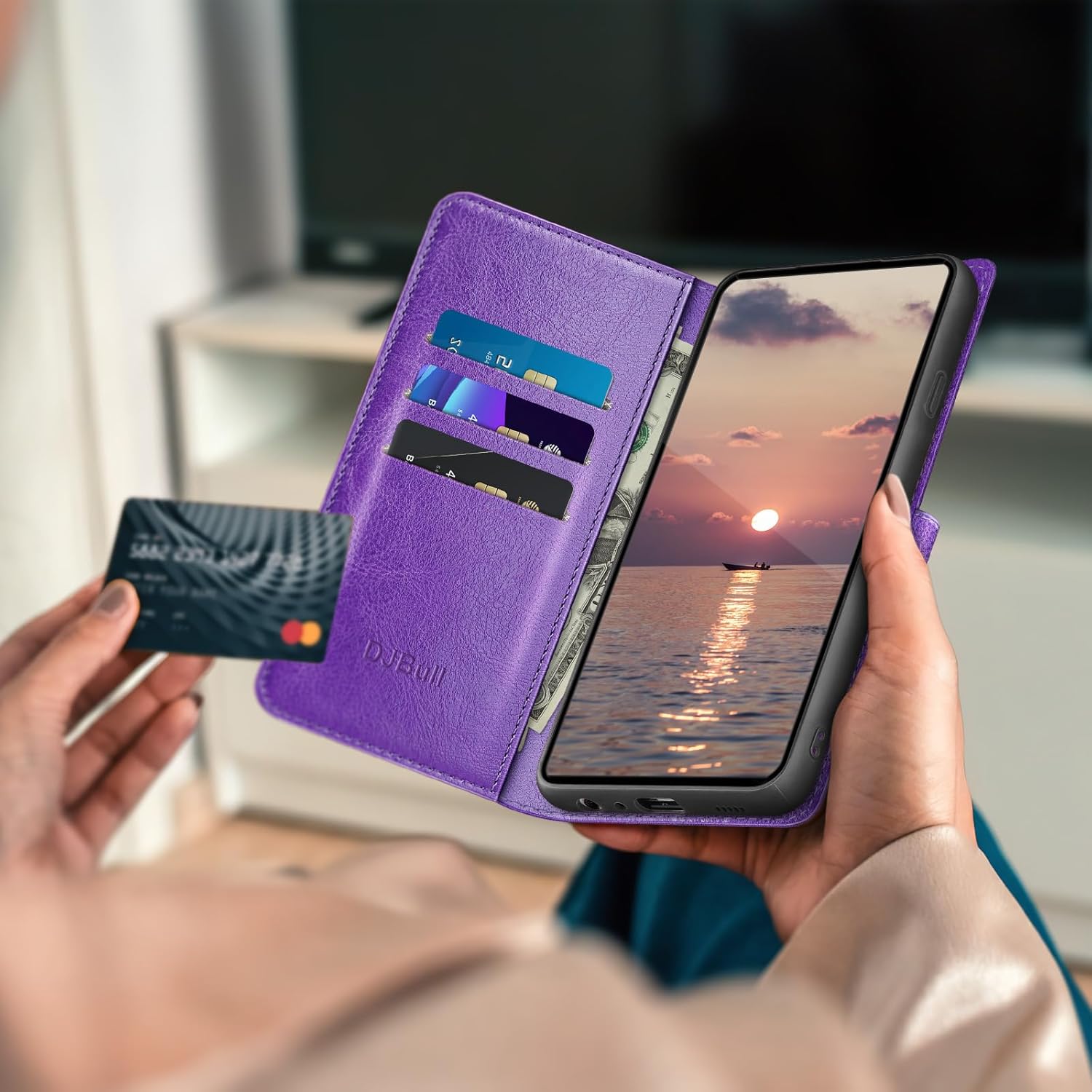 DJBull for iPhone 13 2-in-1 Detachable Wallet case with Credit Card Holder【RFID Blocking】,Flip Folio Book PU Leather Protective Cover Women Men for Apple 13 Phone case Purple