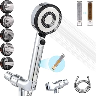 Carbon Filters High Pressure Shower Head Handheld, Remove Chlorine, Chloramine, Fluoride,Heavy Metals, Toxic Chemicals Reduces Dry Itchy Skin.5 Spray Mode for Hard Water with Hose Bracket(PT-818)