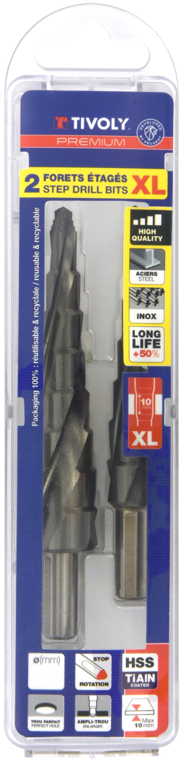 TIVOLY - Zestaw wierteł stożkowych XL HSS - Wysoka wydajność - Ø5mm do Ø16mm & Ø8mm do Ø22mm - Obróbka najtwardszych metali, takich jak stal i stal nierdzewna