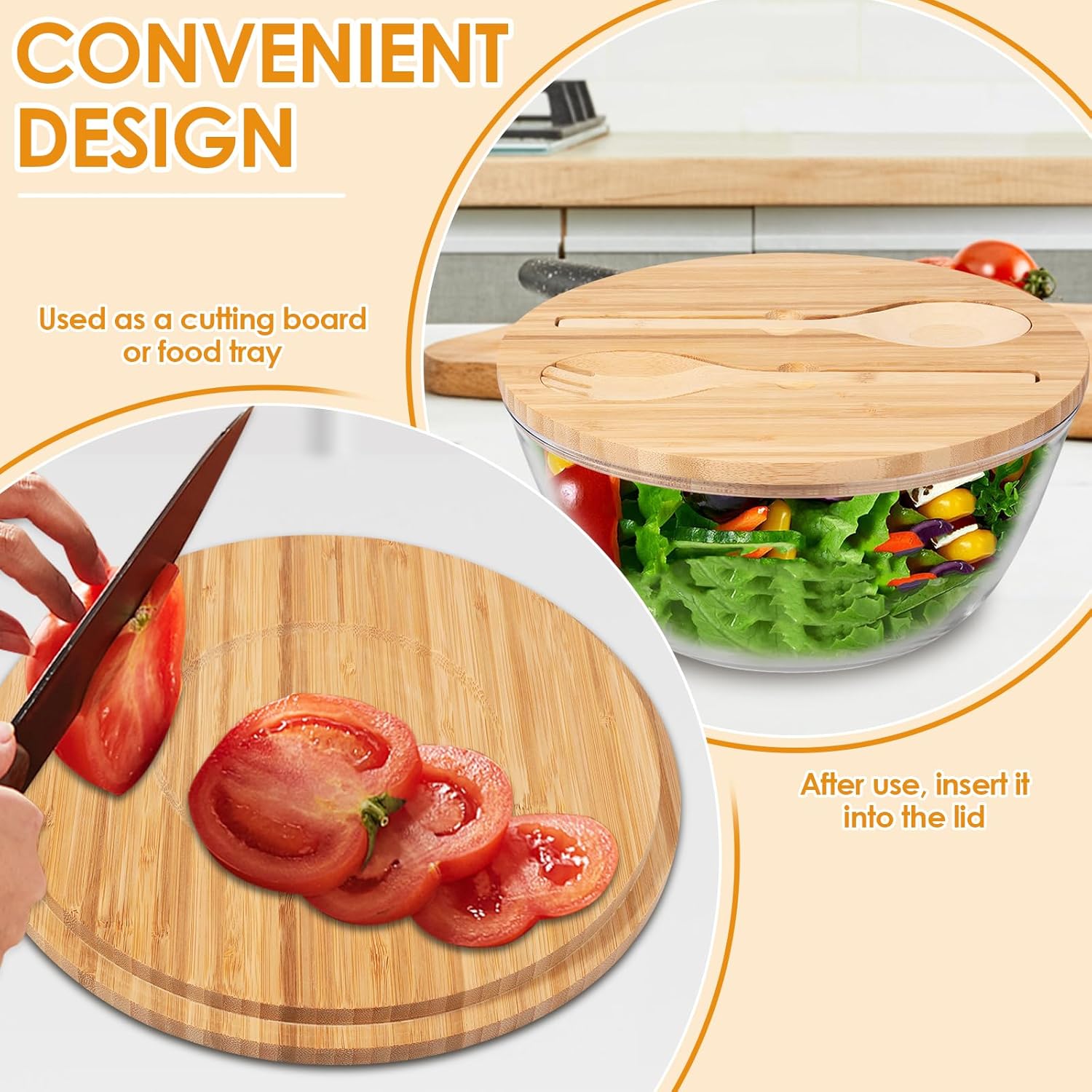 Glass Salad Bowl with Lid Large Capacity Vegetable Mixing Bowl Enduring Serving Vessel for Salad for Home Party Kitchen