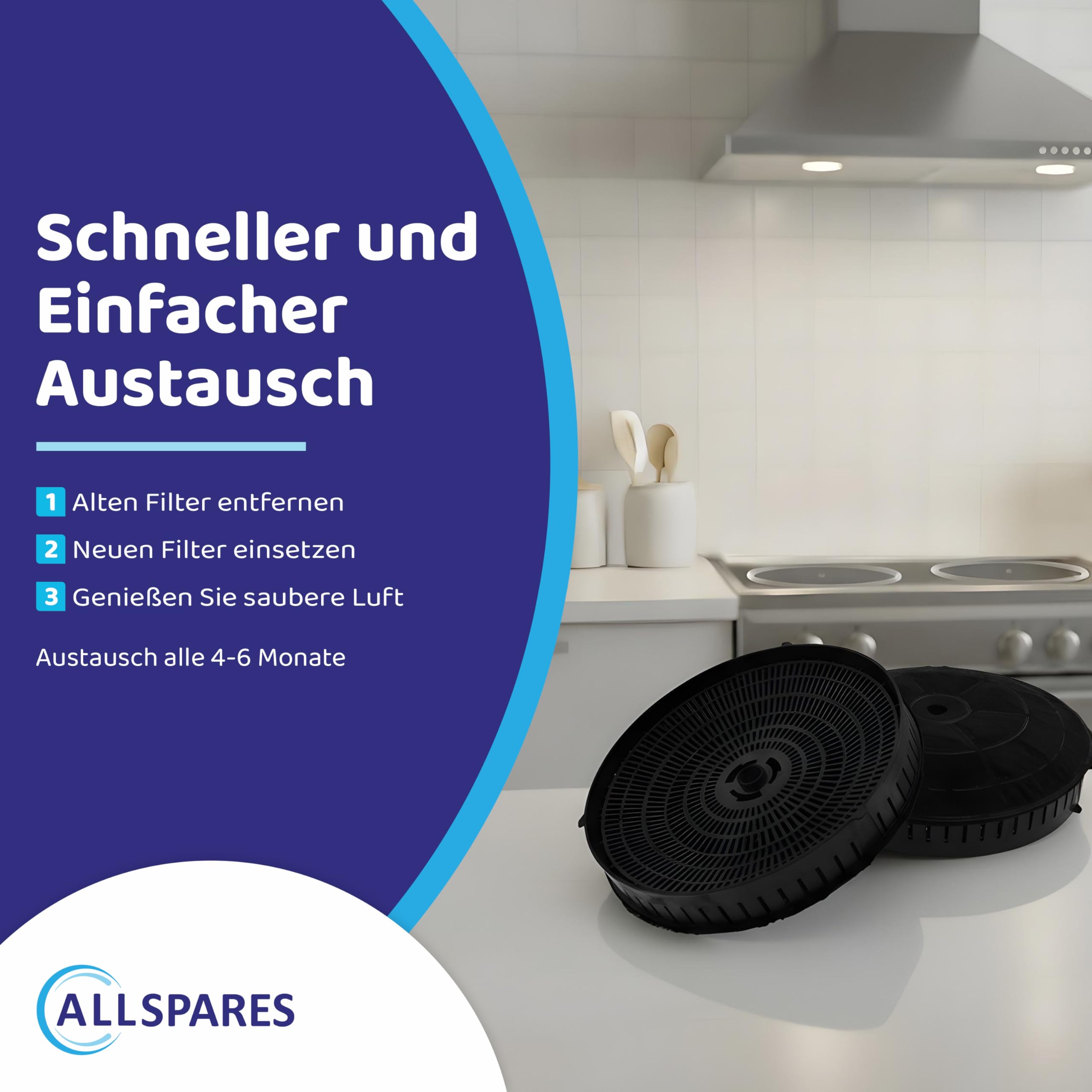 AllSpares Aktivkohlefilter (2 St.) für Dunstabzugshauben geeignet für Elica CFC0038668 | IKEA NYTTIG FIL 440 | Bauknecht 482000009691 | Ø173mm (1)