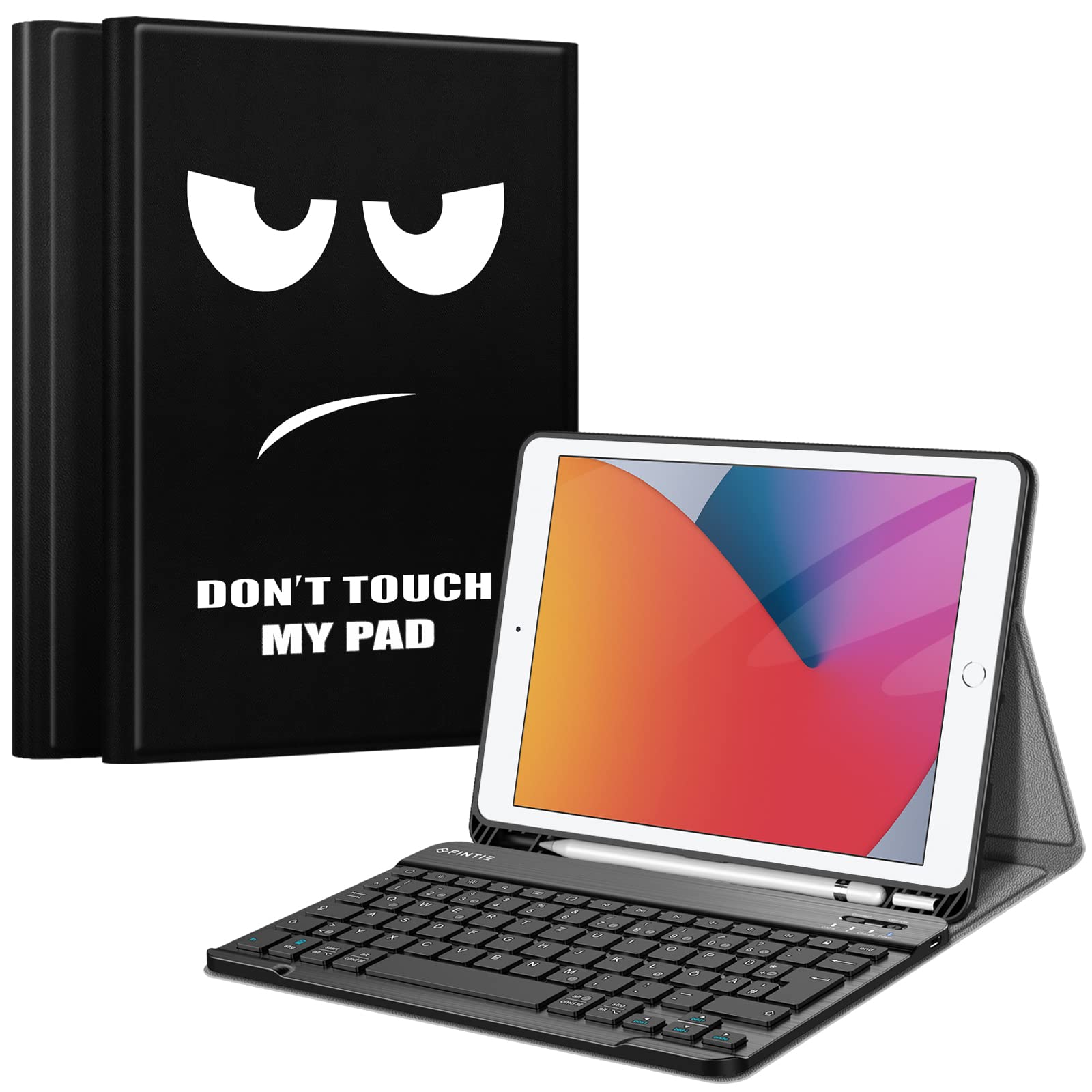 FINTIE Tastatur Hülle für iPad 10.2 Zoll (9/8/ 7 Generation - 2021/2020/2019), Schutzhülle mit TPU Rückschale, Pencil Halter und magnetisch Abnehmbarer Tastatur mit QWERTZ Layout,