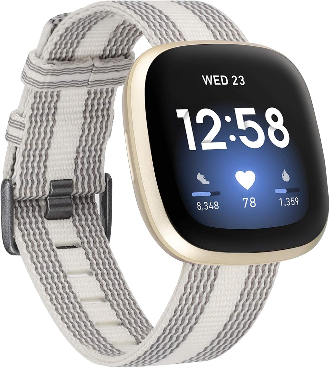 Wearlizer Fabric Bands Compatible with Fitbit Versa 3 bands/Fitbit Sense bands for Women Men,Soft Breathable Canvas Watch Strap Replacement Wristband for Fitbit Versa 3 Smart Watch-Gray White