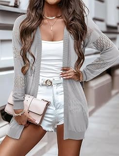 Women's Lightweight Open Front Cardigan Crochet Summer Casual Loose Boho Open Front Sweater Beach Coverup