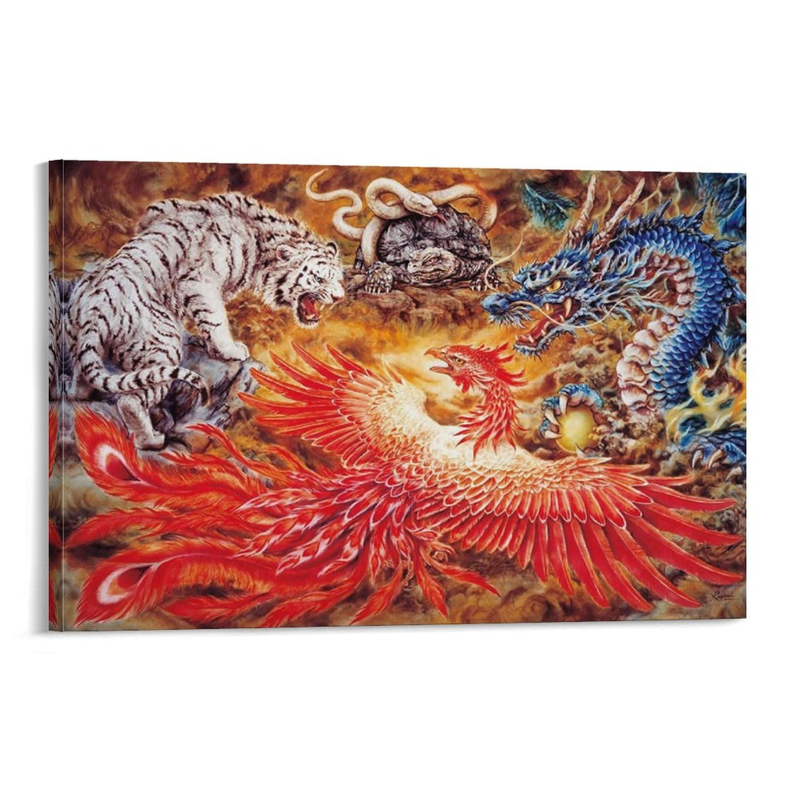 Amazon.co.jp: ドラゴンタイガーフェニックス 絵画アートポスター