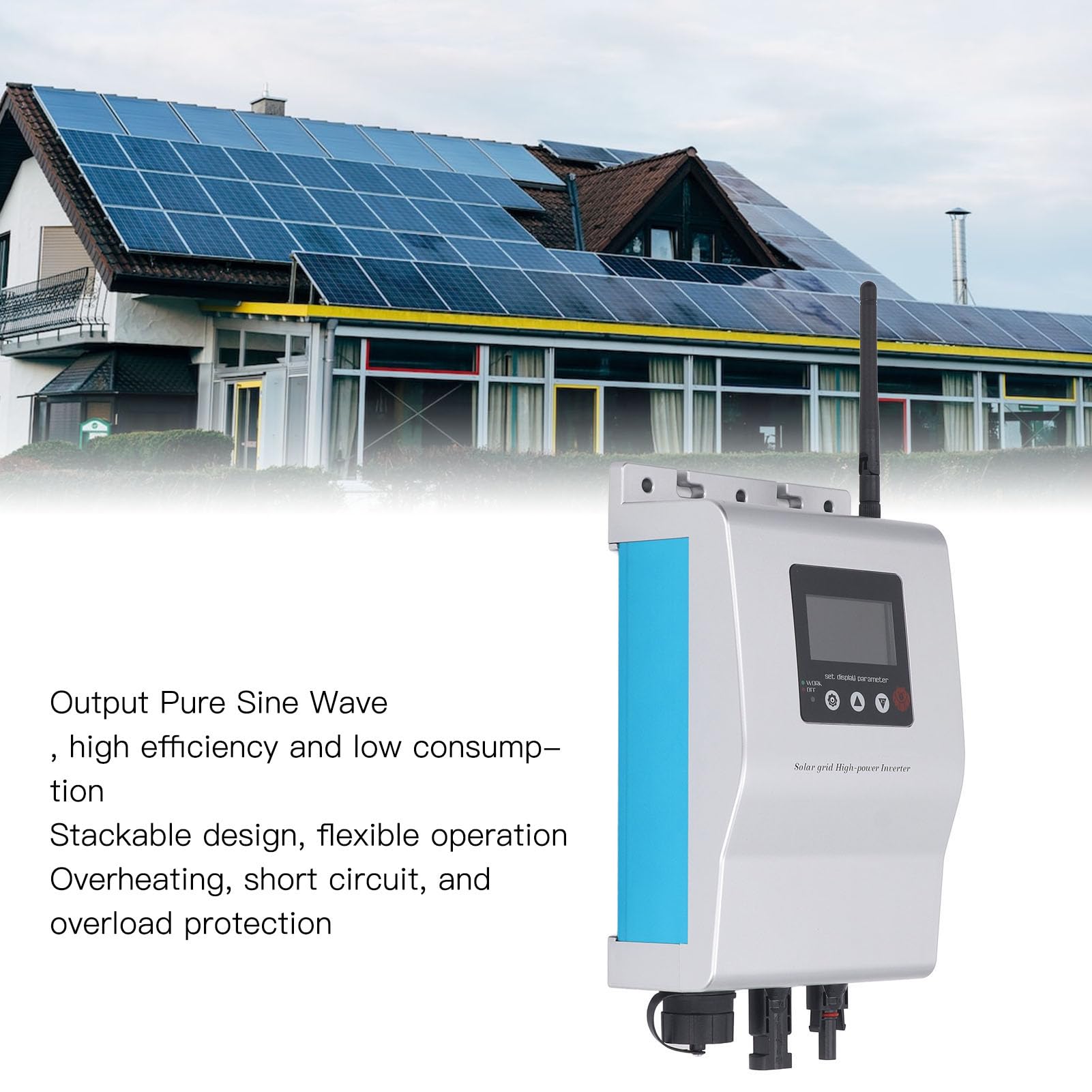 Hyuduo Micro Inverter Solare Connesso Alla Rete Micro Inverter in Lega di Alluminio Efficienza Al 94% WiFi Bluetooth Controllo APP Onda Sinusoidale Pura per Utenti Domestici di Energia Solare (800W)