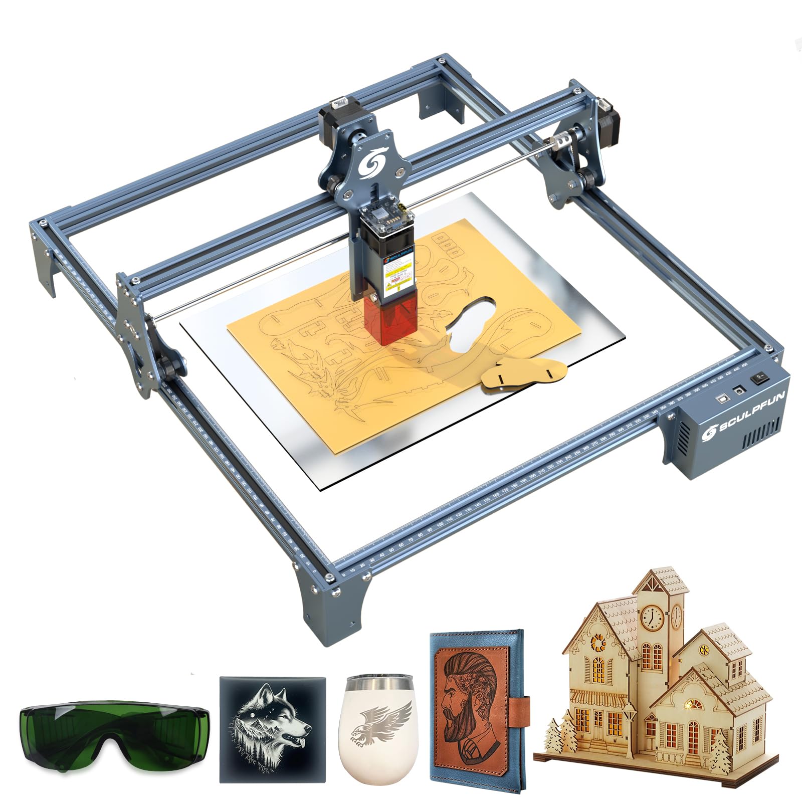 SCULPFUN S9 PRO 10W Macchina per incisioni laser, incisione laser di alta precisione per taglio fai da te, macchina per incisioni laser per legno e pelle, focus preciso, precisione di incisione 0,01