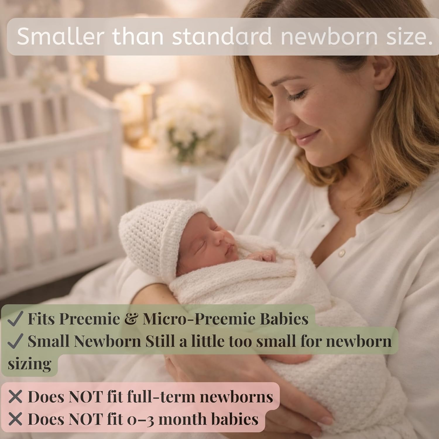 Preemie Knit Hat Set (3 Pack) – NICU Baby Caps for Premature & Micro Preemie 3–6 lbs – Soft Handmade Cotton Hospital Hats – Neutral Colors