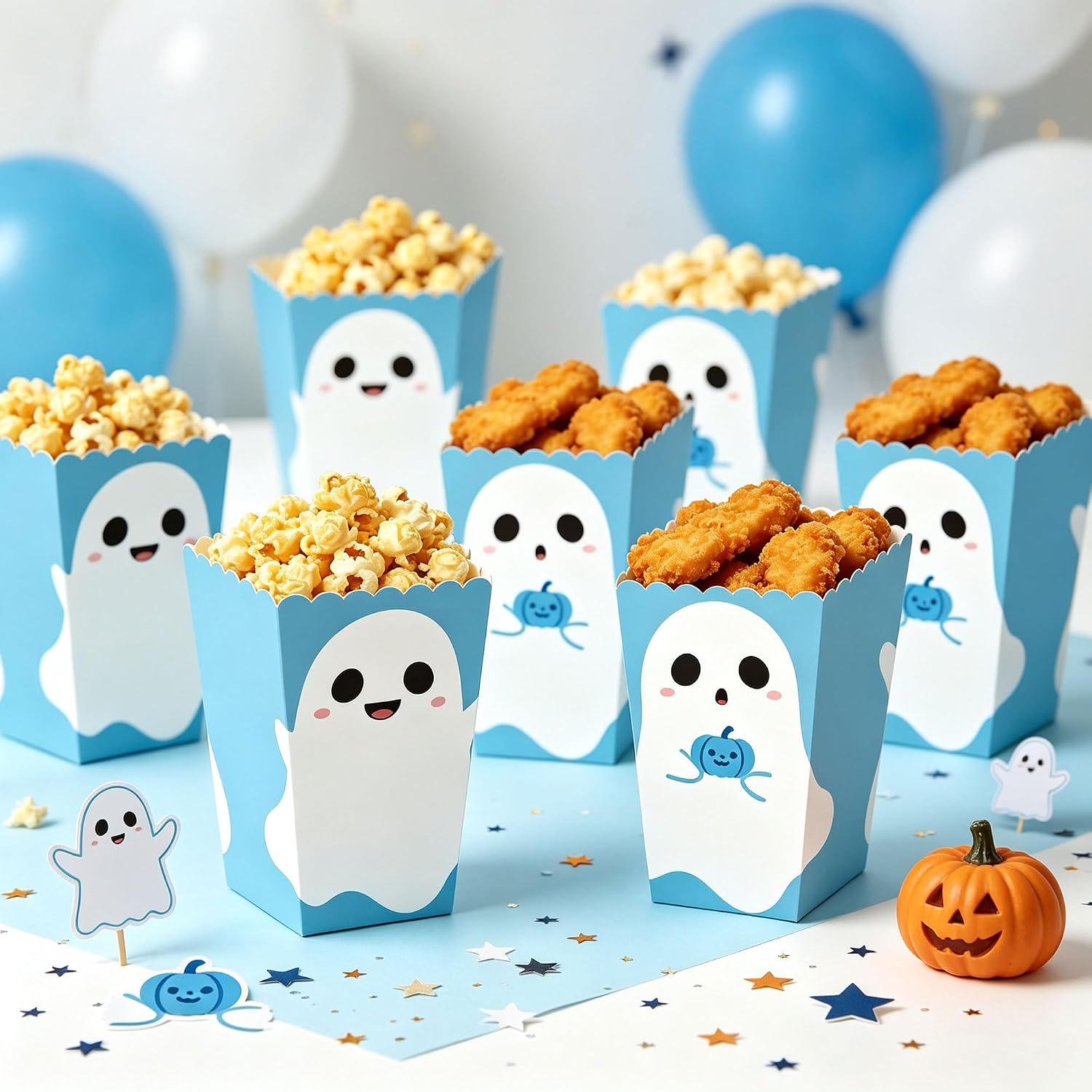 12PCS Blue Little Boo Popcorn Boxes Candy Treats Goodies Gift Bags